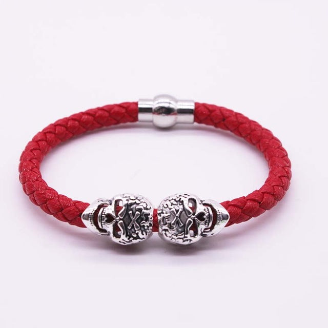 Hot Selling Fashion Braided Leather Bracelets Gold Skull Bracelet Punk Wrap Bracelet