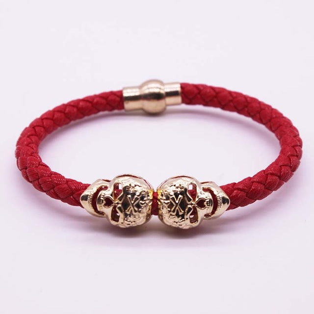 Hot Selling Fashion Braided Leather Bracelets Gold Skull Bracelet Punk Wrap Bracelet