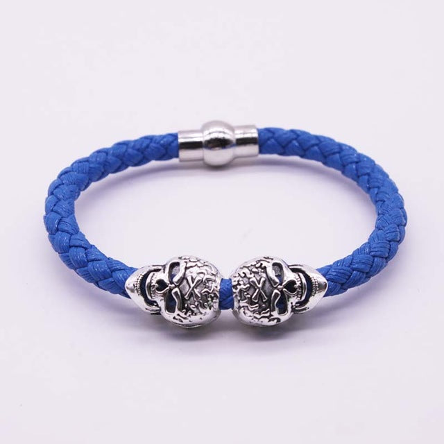 Hot Selling Fashion Braided Leather Bracelets Gold Skull Bracelet Punk Wrap Bracelet
