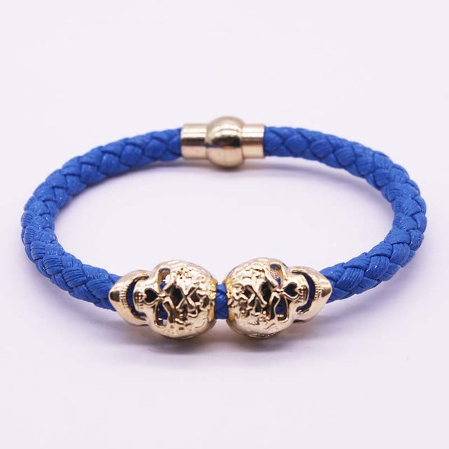 Hot Selling Fashion Braided Leather Bracelets Gold Skull Bracelet Punk Wrap Bracelet