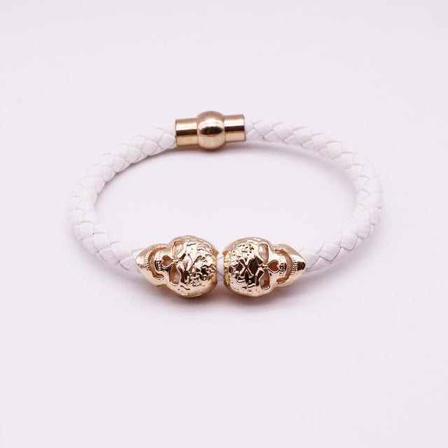 Hot Selling Fashion Braided Leather Bracelets Gold Skull Bracelet Punk Wrap Bracelet