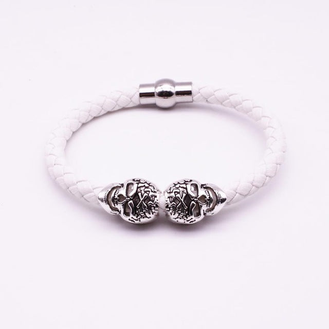 Hot Selling Fashion Braided Leather Bracelets Gold Skull Bracelet Punk Wrap Bracelet