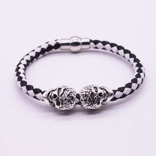 Hot Selling Fashion Braided Leather Bracelets Gold Skull Bracelet Punk Wrap Bracelet