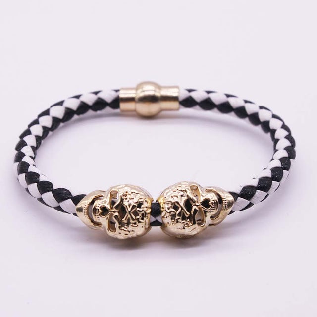 Hot Selling Fashion Braided Leather Bracelets Gold Skull Bracelet Punk Wrap Bracelet