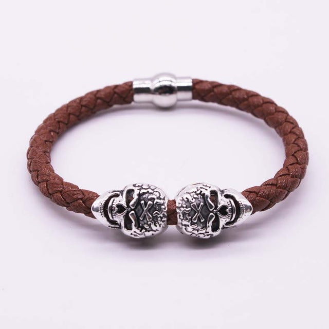 Hot Selling Fashion Braided Leather Bracelets Gold Skull Bracelet Punk Wrap Bracelet