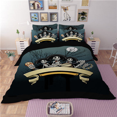 3D skull korean cotton duvet/doona cover set US king queen full twin size 3pcs