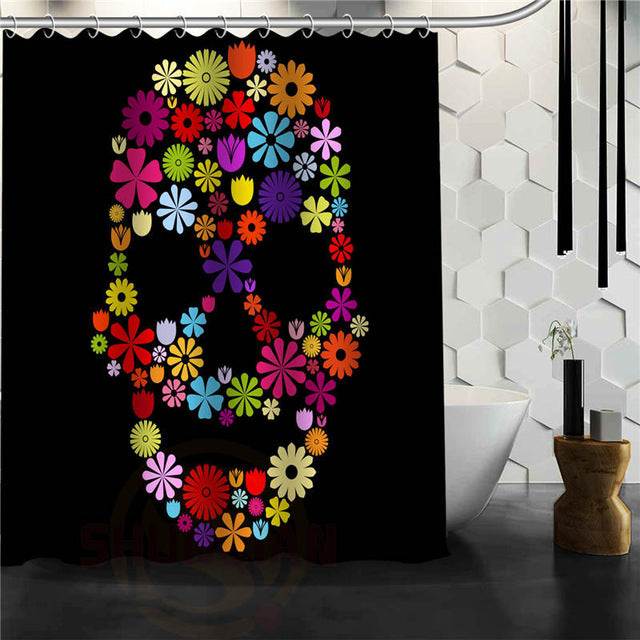 Skull Shower Curtains Bathroom Mildewproof Polyester Curtains Waterproof Fabric with Hooks