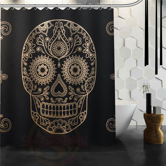 Skull Shower Curtains Bathroom Mildewproof Polyester Curtains Waterproof Fabric with Hooks