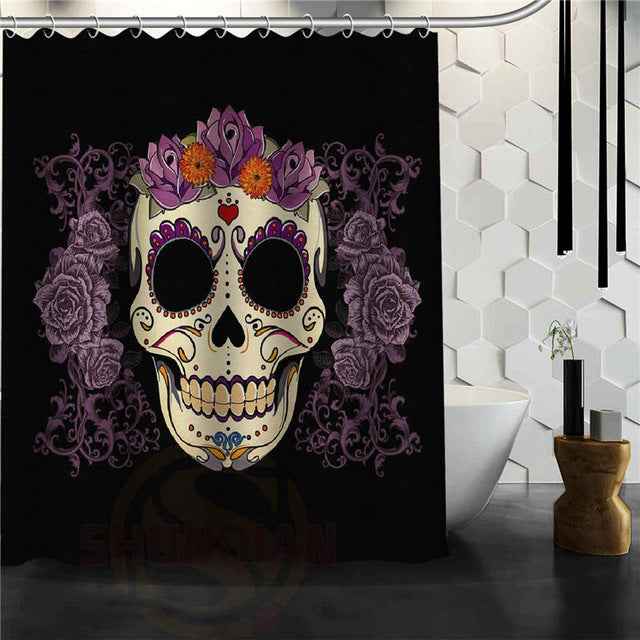 Skull Shower Curtains Bathroom Mildewproof Polyester Curtains Waterproof Fabric with Hooks