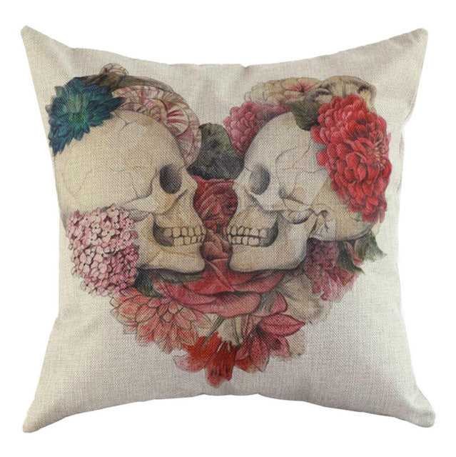 Linen Skull Throw Sofa Cashion Pillow Case Cover BedRoom