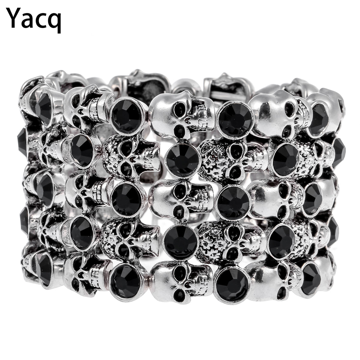 Stretch Cuff Bracelet for Women Biker Bling Crystal Jewelry Antique Silver Color