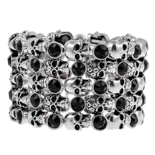 Stretch Cuff Bracelet for Women Biker Bling Crystal Jewelry Antique Silver Color