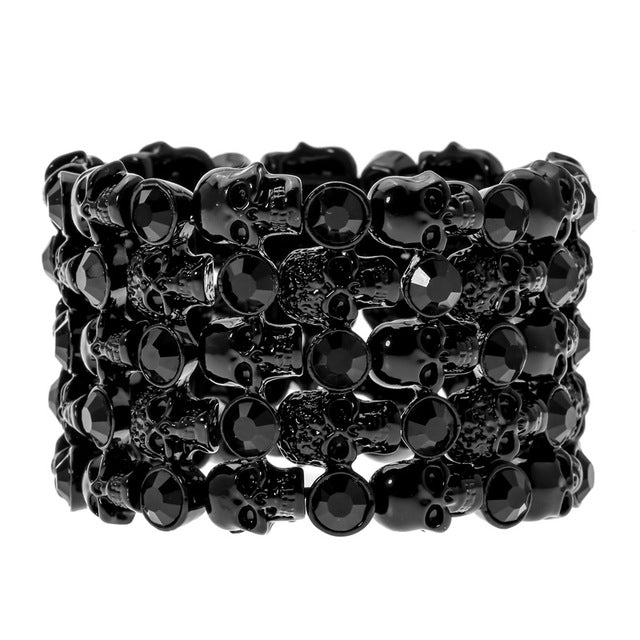 Stretch Cuff Bracelet for Women Biker Bling Crystal Jewelry Antique Silver Color