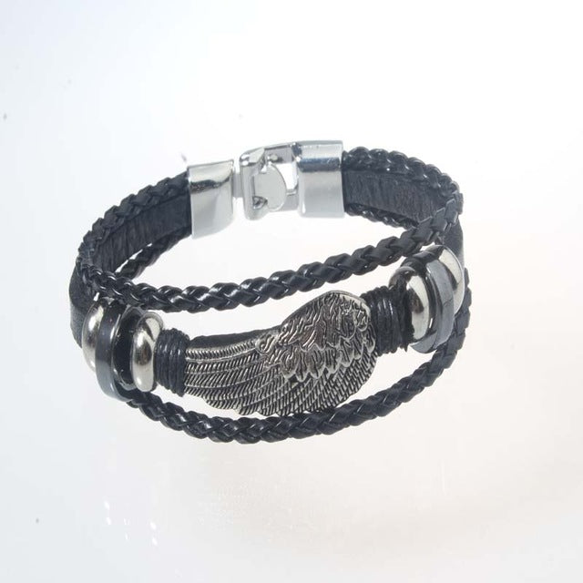 Retro Genuine Leather Woven Skull Charm Bracelet Men Vintage Braided Bracelets Bangles