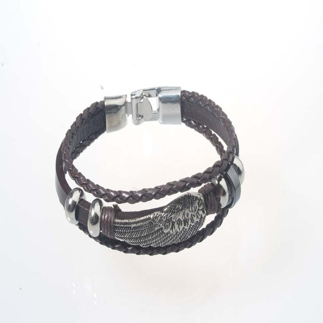 Retro Genuine Leather Woven Skull Charm Bracelet Men Vintage Braided Bracelets Bangles