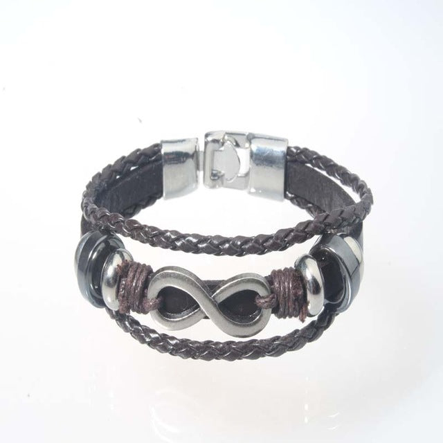 Retro Genuine Leather Woven Skull Charm Bracelet Men Vintage Braided Bracelets Bangles