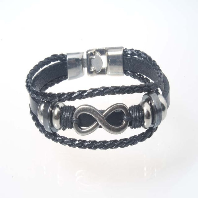 Retro Genuine Leather Woven Skull Charm Bracelet Men Vintage Braided Bracelets Bangles