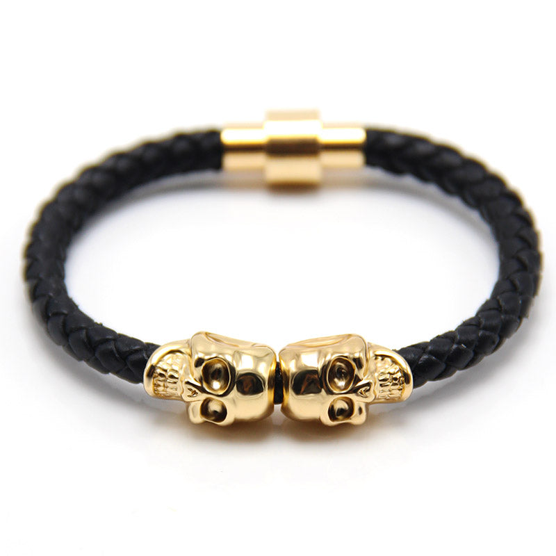 Lastest 10 colors High Quality Magnetic Clasp Fashion Punk Genuine Leather Man Skull Bracelet