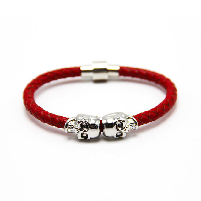 Lastest 10 colors High Quality Magnetic Clasp Fashion Punk Genuine Leather Man Skull Bracelet