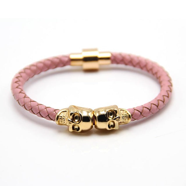 Lastest 10 colors High Quality Magnetic Clasp Fashion Punk Genuine Leather Man Skull Bracelet