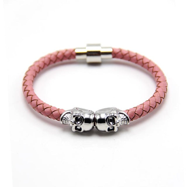 Lastest 10 colors High Quality Magnetic Clasp Fashion Punk Genuine Leather Man Skull Bracelet