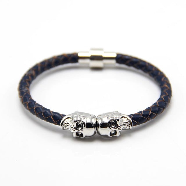 Lastest 10 colors High Quality Magnetic Clasp Fashion Punk Genuine Leather Man Skull Bracelet