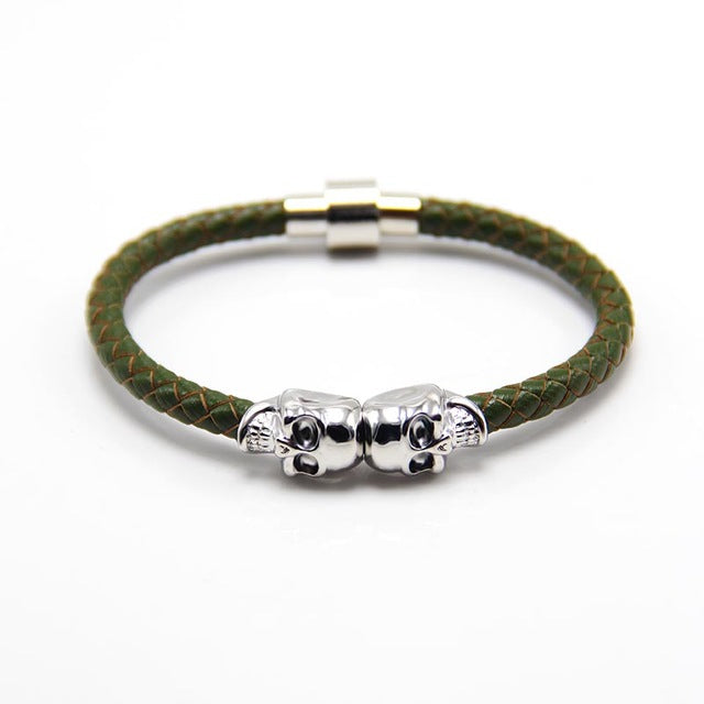 Lastest 10 colors High Quality Magnetic Clasp Fashion Punk Genuine Leather Man Skull Bracelet