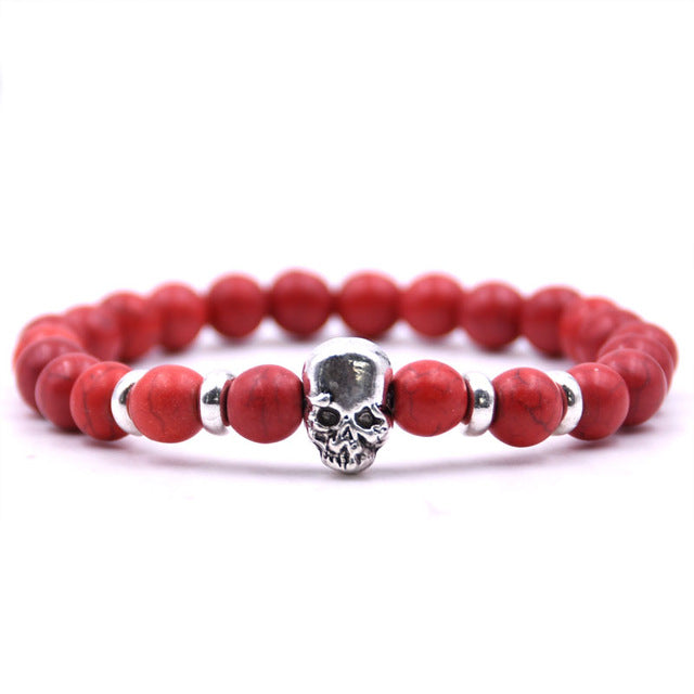 Beaded Black Natural Stone beads Skull Elastic Bracelets for Men and Women Tiger Eye Bracelets