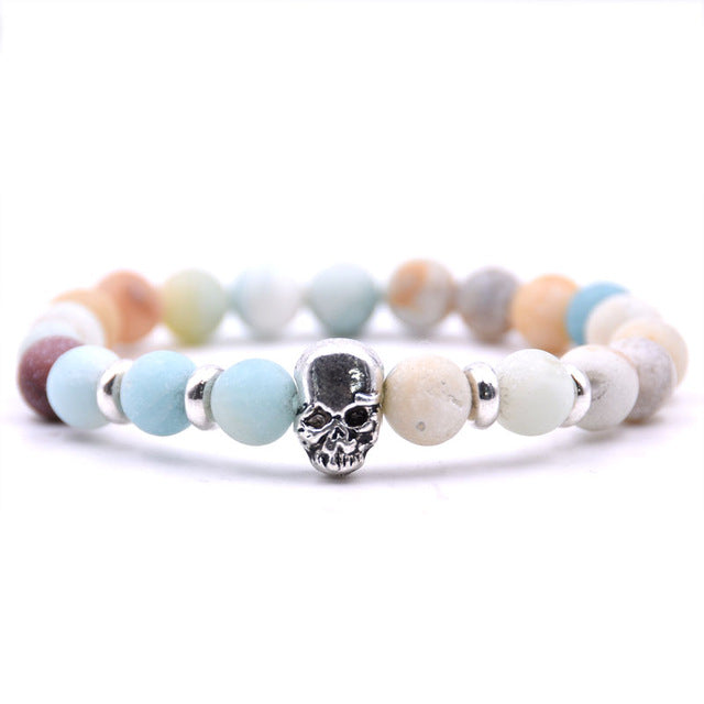 Beaded Black Natural Stone beads Skull Elastic Bracelets for Men and Women Tiger Eye Bracelets