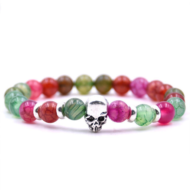 Beaded Black Natural Stone beads Skull Elastic Bracelets for Men and Women Tiger Eye Bracelets