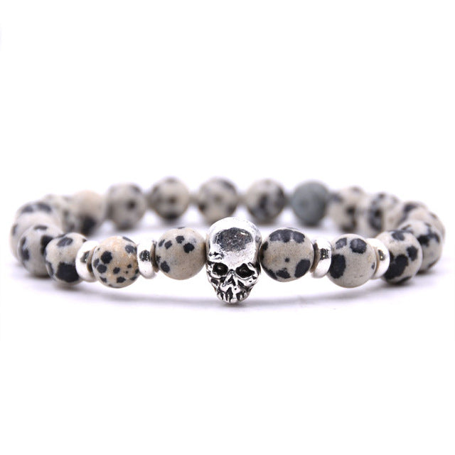 Beaded Black Natural Stone beads Skull Elastic Bracelets for Men and Women Tiger Eye Bracelets