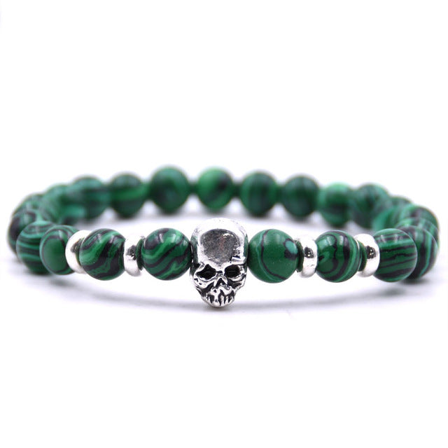 Beaded Black Natural Stone beads Skull Elastic Bracelets for Men and Women Tiger Eye Bracelets