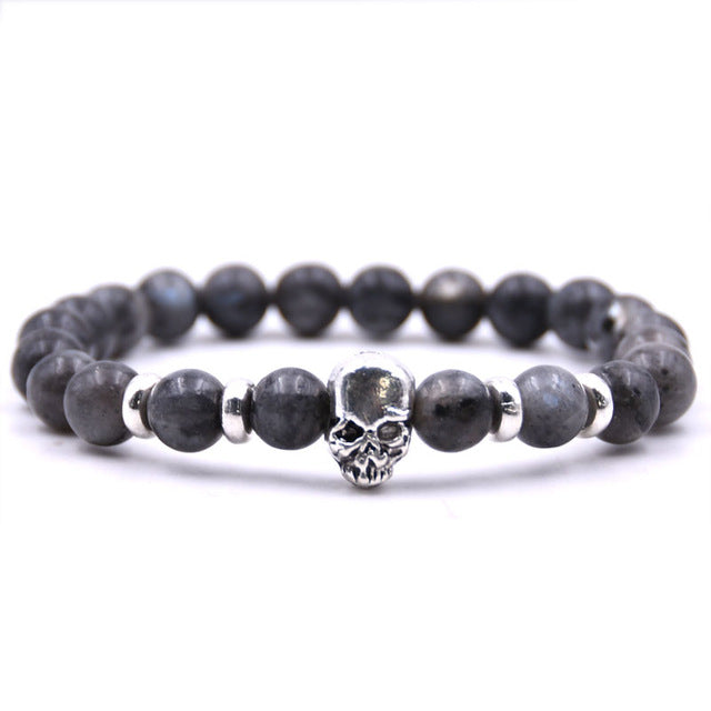 Beaded Black Natural Stone beads Skull Elastic Bracelets for Men and Women Tiger Eye Bracelets