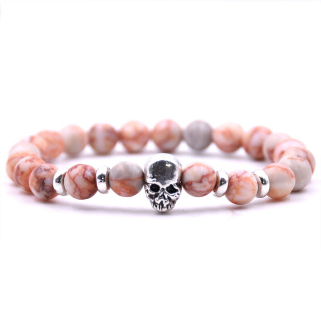Beaded Black Natural Stone beads Skull Elastic Bracelets for Men and Women Tiger Eye Bracelets
