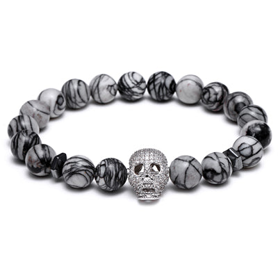 Bracelets for men Nature stone with skull Copper inlaid zircon Jewelry