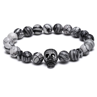 Bracelets for men Nature stone with skull Copper inlaid zircon Jewelry