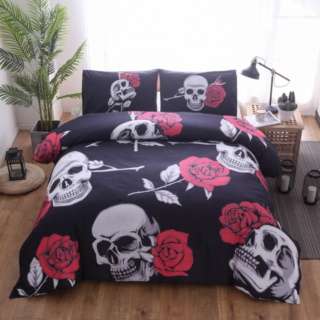 3D Black Motorcycle Skull Printed Duvet Cover Set 2/3pcs Single  Queen King