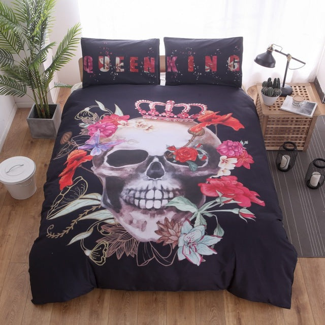 3D Black Motorcycle Skull Printed Duvet Cover Set 2/3pcs Single  Queen King