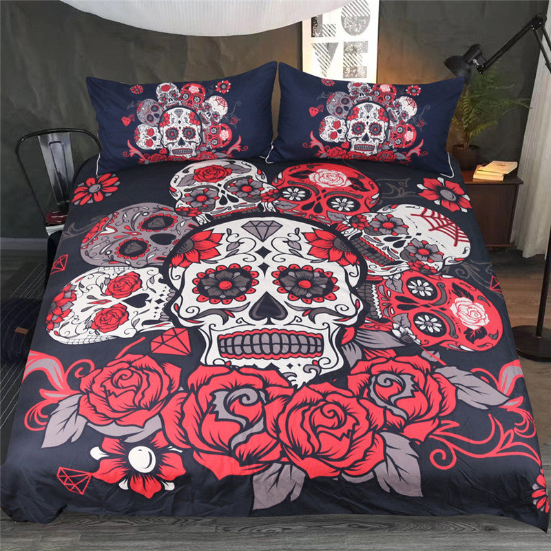 Digital Printing 3d skull Bedding Sets Flowers sugar skull duvet cover with pillowcase