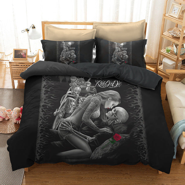 Digital Printing 3d skull Bedding Sets Flowers sugar skull duvet cover with pillowcase