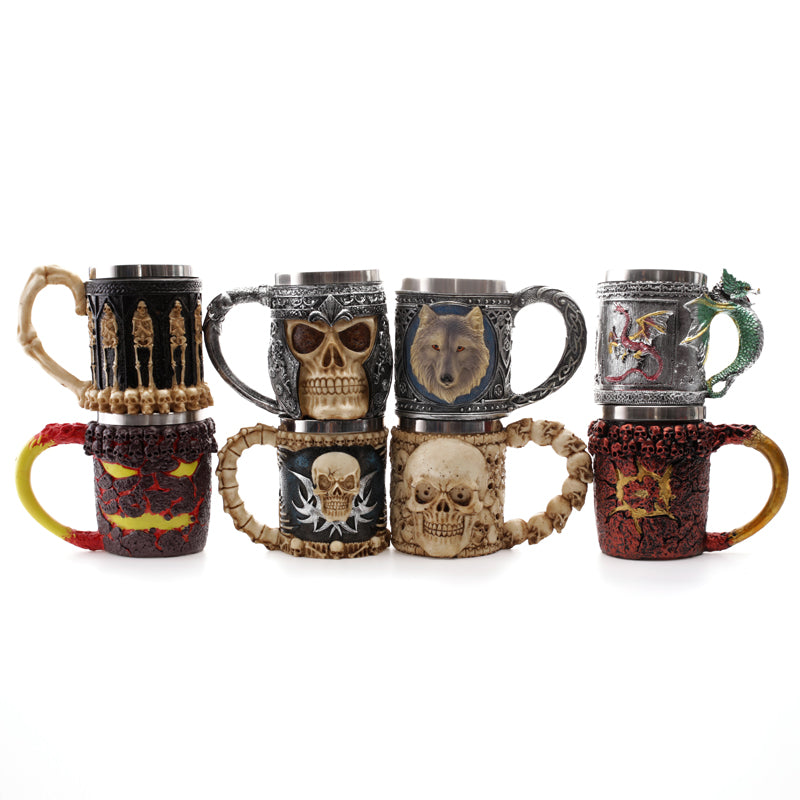 Double Wall Stainless Steel Knight Tankard Dragon Drinking Tea Beer Coffee Cup Caneca Viking
