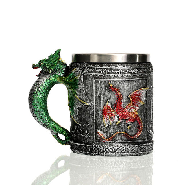 Double Wall Stainless Steel Knight Tankard Dragon Drinking Tea Beer Coffee Cup Caneca Viking