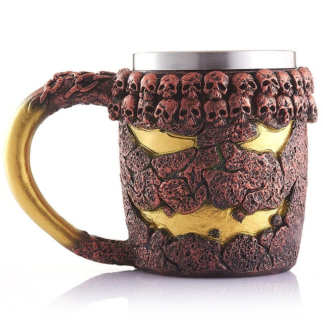 Double Wall Stainless Steel Knight Tankard Dragon Drinking Tea Beer Coffee Cup Caneca Viking