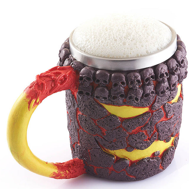 Double Wall Stainless Steel Knight Tankard Dragon Drinking Tea Beer Coffee Cup Caneca Viking