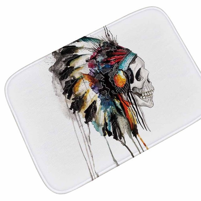 Punk Skull Printed Corridor Mats Hallway Carpet Anti-slip Outdoor Rugs Front Door Mats