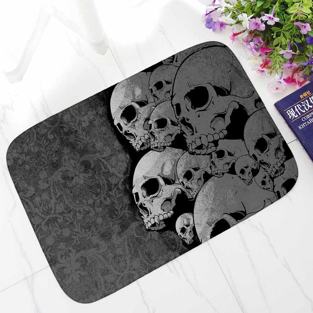 Punk Skull Printed Corridor Mats Hallway Carpet Anti-slip Outdoor Rugs Front Door Mats