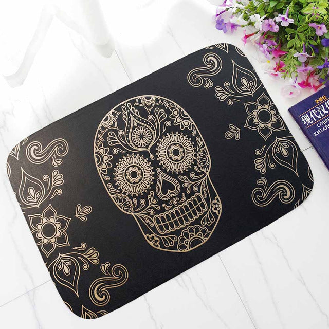 Punk Skull Printed Corridor Mats Hallway Carpet Anti-slip Outdoor Rugs Front Door Mats