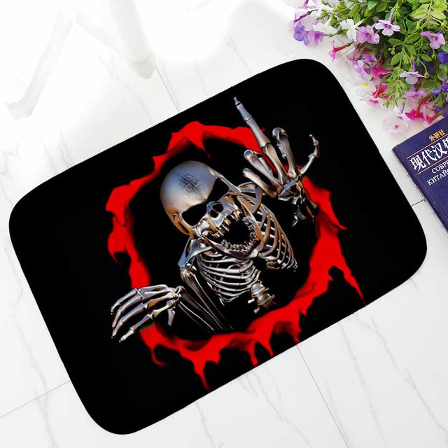 Punk Skull Printed Corridor Mats Hallway Carpet Anti-slip Outdoor Rugs Front Door Mats