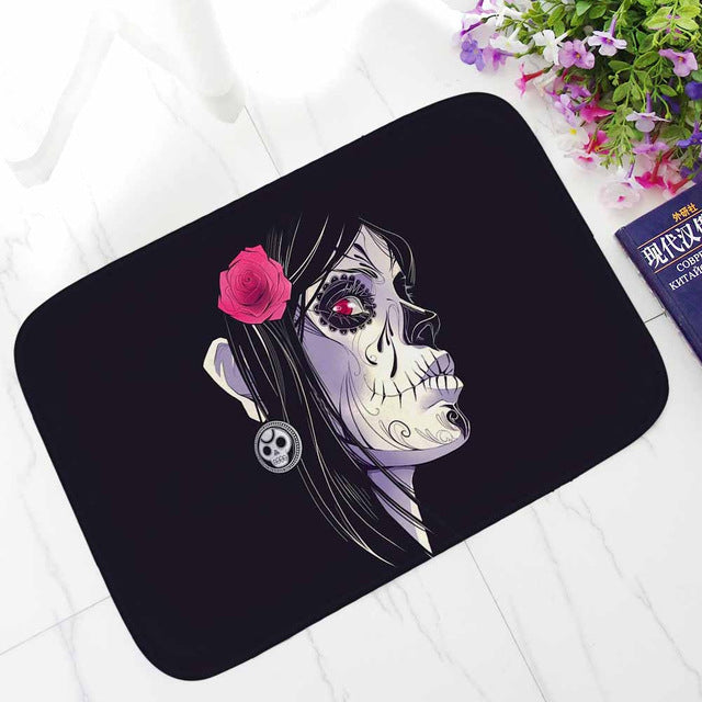 Punk Skull Printed Corridor Mats Hallway Carpet Anti-slip Outdoor Rugs Front Door Mats