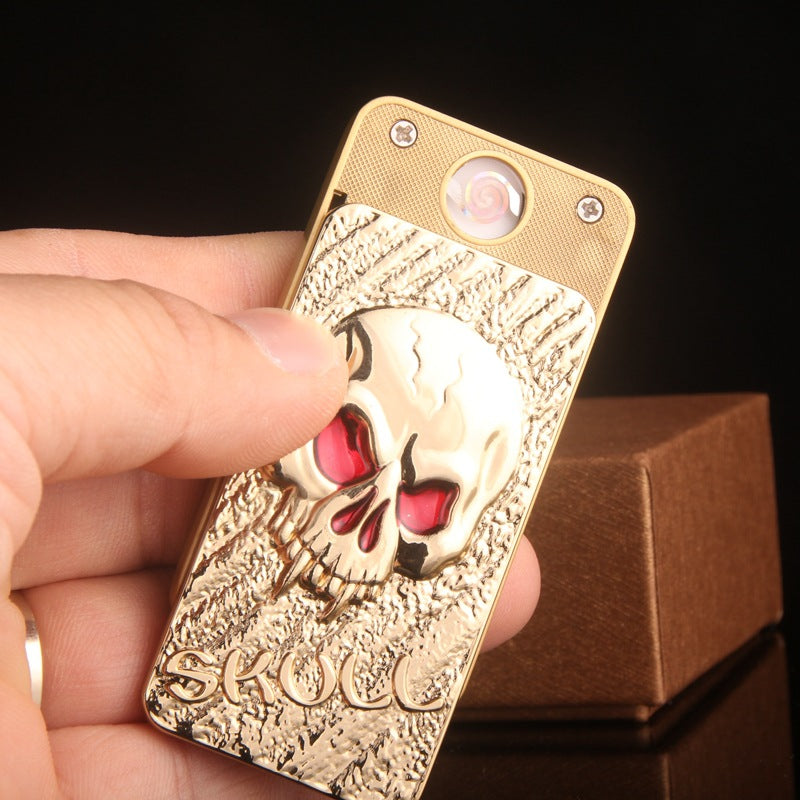 Fashion Skull Shape Environmental Protection Metal Wind-proof Cigarette USB Lighter